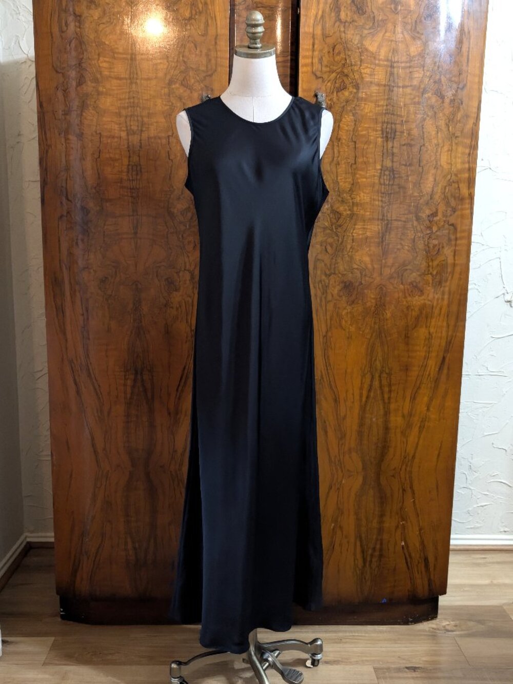 Quince 90s Minimalist Liquid Satin Silk Blend Maxi Dress Size L Black Bias Cut